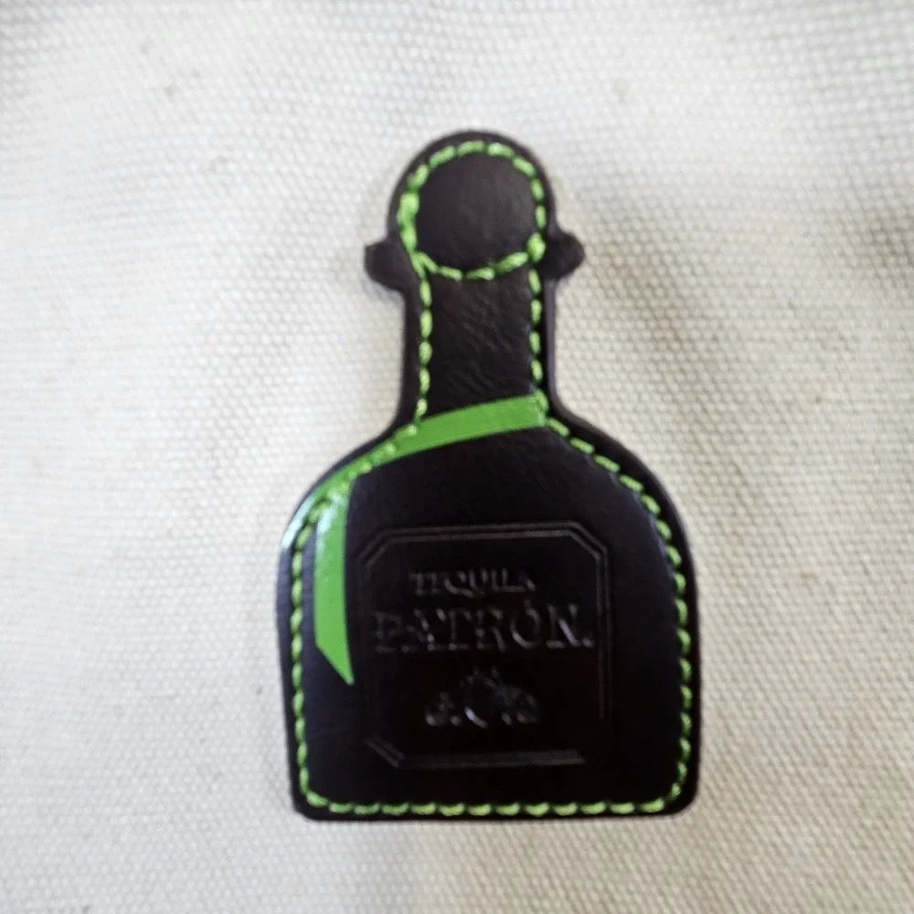 Patron‎ Tequila Canvas Tote Bag Brown Leather Trim Green Lining Insulated Pocket